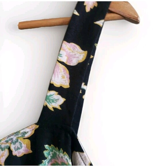 Who What Wear Linen Dress Womens Medium Black Pink Floral Square Neck NWT - Picture 3 of 8